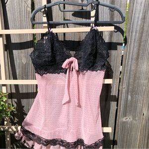 Vintage VS Sexy Little Thing Pink/Black Polka Dot Teddy L